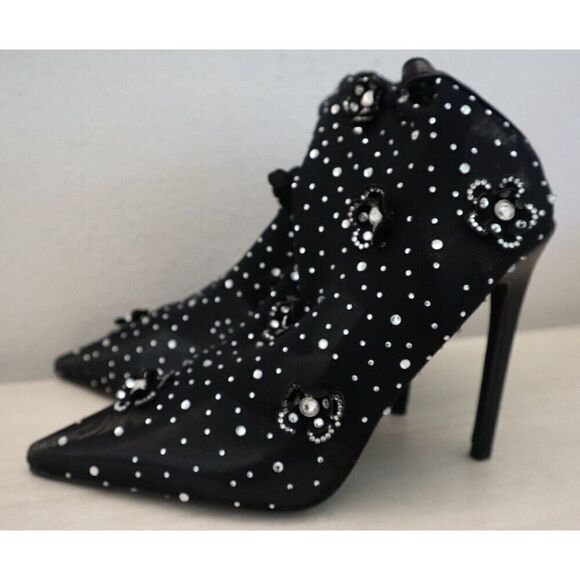 Azalea Wang Women's Sz 7 Black Marlowe Embellished Pointed Toe Bootie - Picture 9 of 13